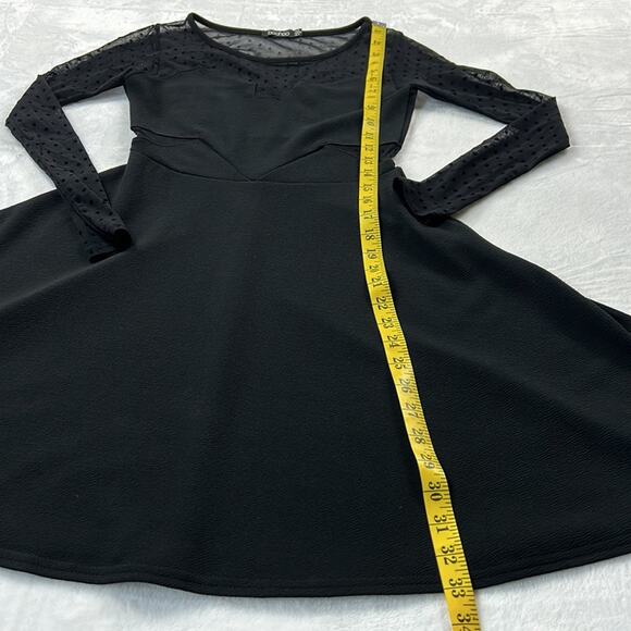 Boohoo Peekaboo mesh fit and flare little black cocktail party dress, size 4 - Picture 3 of 8